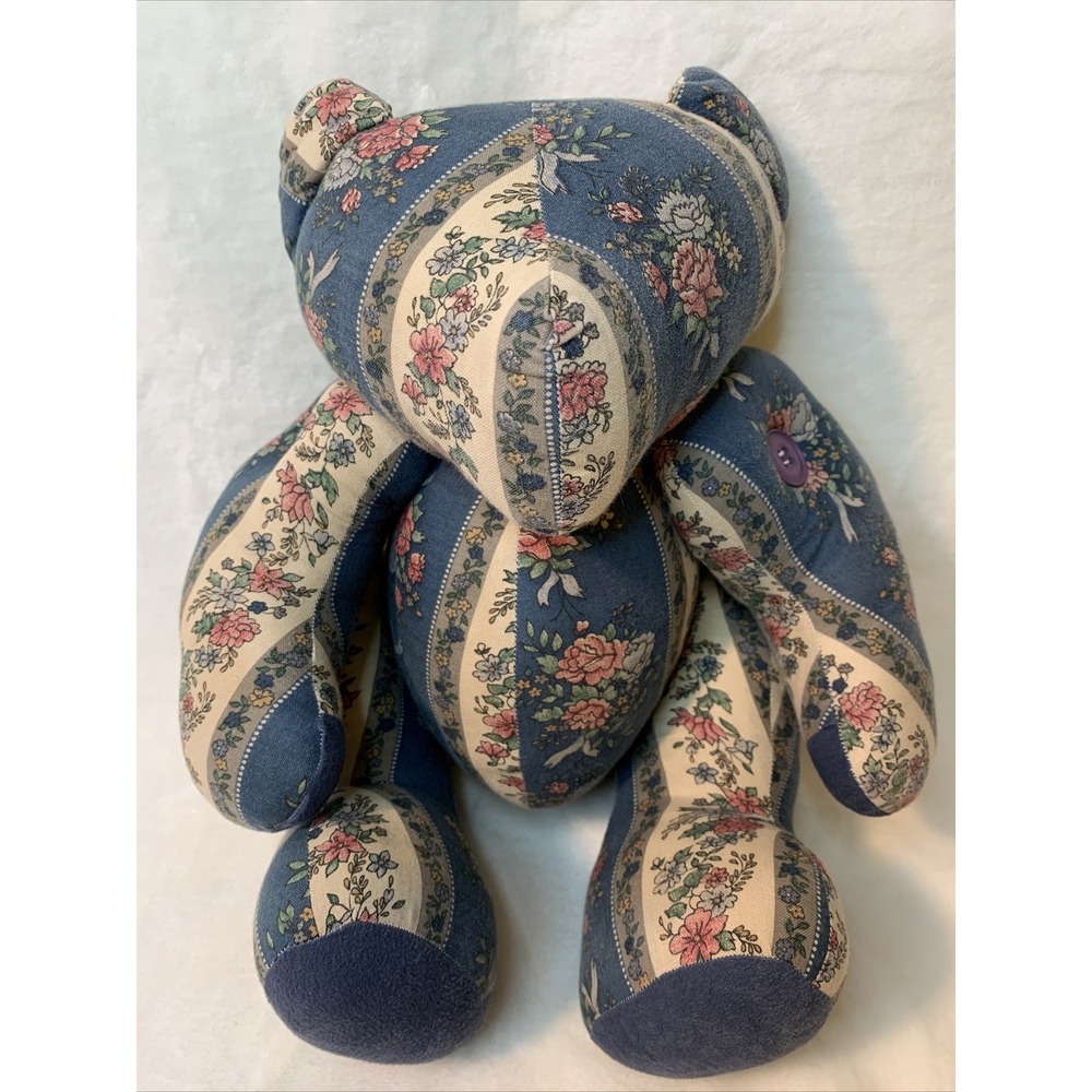 Vintage Patchwork Teddy Bear‎ Stuffed Plush Floral Jointed Poseable Quilt Button